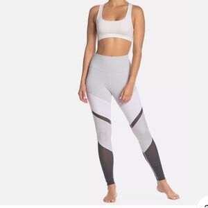 Alo Sheila High Waist Grey/White/Anthracite Color-Block Panels Leggings, Size XS